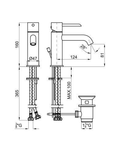 Смеситель для раковины с донным клапаном Noken Round N199999102