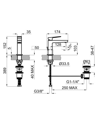 Смеситель для раковины с донным клапаном Noken Square N199998927