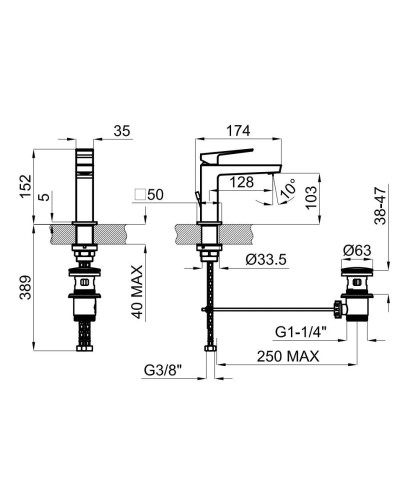 Смеситель для раковины с донным клапаном Noken Square N199998922