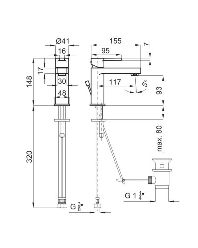 Смеситель для раковины с донным клапаном Noken Urban N199999611