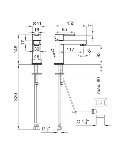 Смеситель для раковины с донным клапаном Noken Urban N199999610