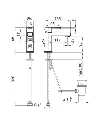 Смеситель для раковины с донным клапаном Noken Urban N199999612