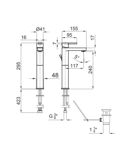 Смеситель для раковины с донным клапаном Noken Urban N199999614