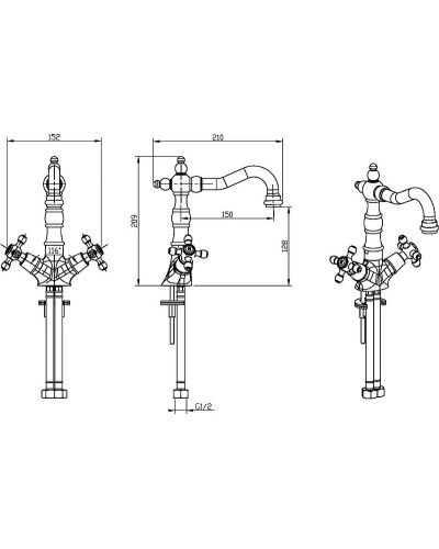 Смеситель для раковины Boheme Royal Cristal 292-Royal Золото