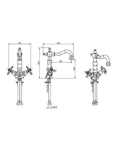 Смеситель для раковины Boheme Royal Cristal 312-Royal/CRSTBlack Бронза