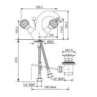 Cмеситель для раковины с донным клапаном Jaquar Rendezvous CTL-GLD-8169B