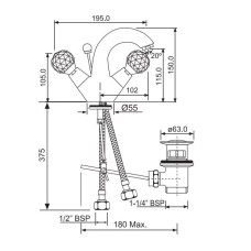 Cмеситель для раковины с донным клапаном Jaquar Rendezvous CTL-GLD-8169B