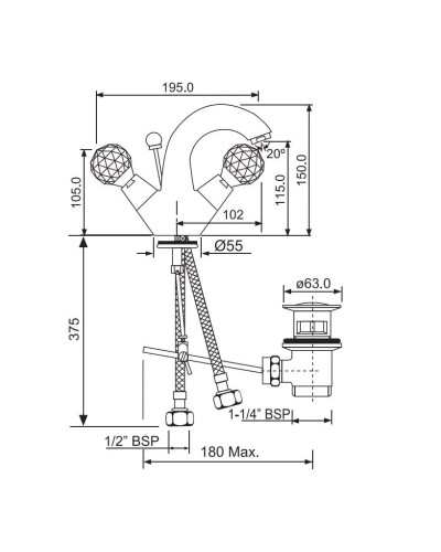 Cмеситель для раковины с донным клапаном Jaquar Rendezvous CTL-GLD-8169B