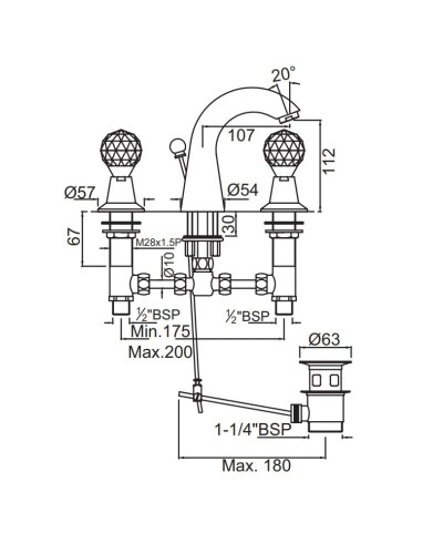 Cмеситель для раковины с донным клапаном Jaquar Rendezvous CTL-GLD-8191