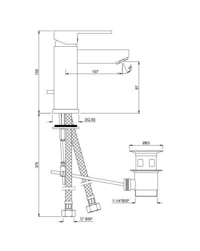 Cмеситель для раковины с донным клапаном Jaquar Kubix-F KUB-CHR-35052FB