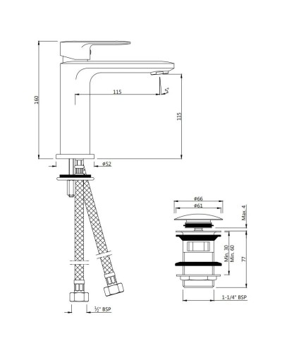 Cмеситель для раковины с донным клапаном Jaquar Opal Prime OPP-CHR-15011BPMCLW