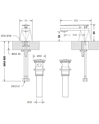 Смеситель для раковины с донным клапаном Bravat Diamond F118102G-ENG