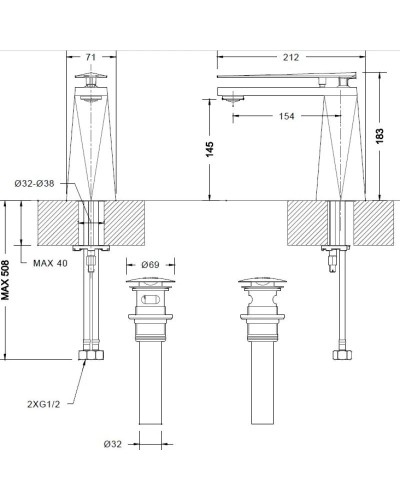 Смеситель для раковины с донным клапаном Bravat Diamond F118102C-1-ENG