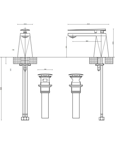 Смеситель для раковины с донным клапаном Bravat Diamond F118102G-2-ENG