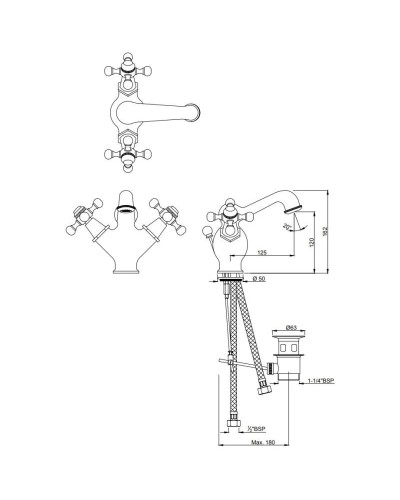 Cмеситель для раковины с донным клапаном Jaquar Queen’s QQT-CHR-7169B