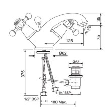 Cмеситель для раковины с донным клапаном Jaquar Queen’s QQT-CHR-7173B
