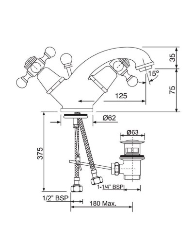 Cмеситель для раковины с донным клапаном Jaquar Queen’s QQT-CHR-7173B
