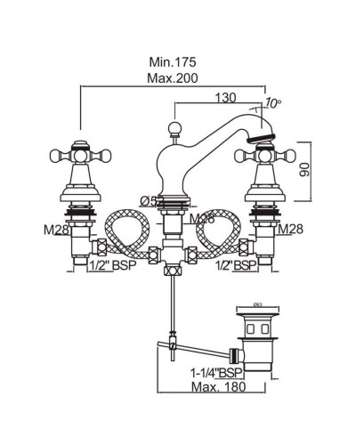 Cмеситель для раковины с донным клапаном Jaquar Queen’s QQT-CHR-7191
