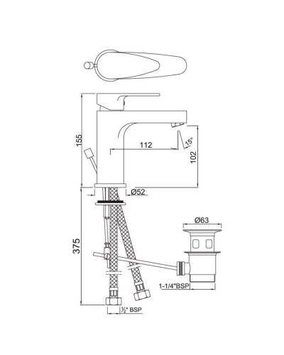 Cмеситель для раковины с донным клапаном Jaquar Vignette Prime VGP-CHR-81051B