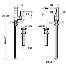 Смеситель для раковины с донным клапаном Bravat Arc F16061C-2-ENG