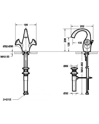 Смеситель для раковины с донным клапаном Bravat Swan F14287C-ENG
