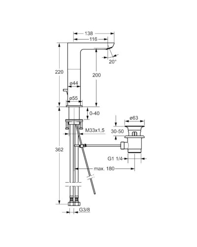 Смеситель для раковины с донным клапаном Hansa Ligna 55302203