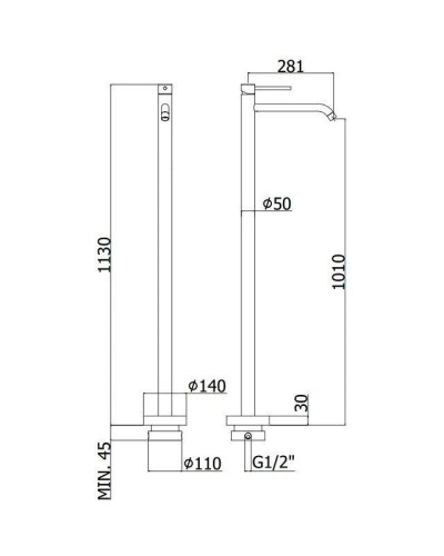 Смеситель напольный для раковины без донного клапана Paffoni Light LIG031CR
