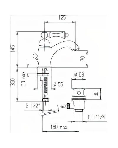 Смеситель для раковины Cezares Margot MARGOT-LSM1-03/24-N Золото 24 карат
