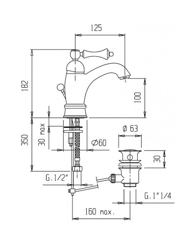 Смеситель для раковины Cezares Margot MARGOT-LSM1-A-03/24-N Золото 24 карат