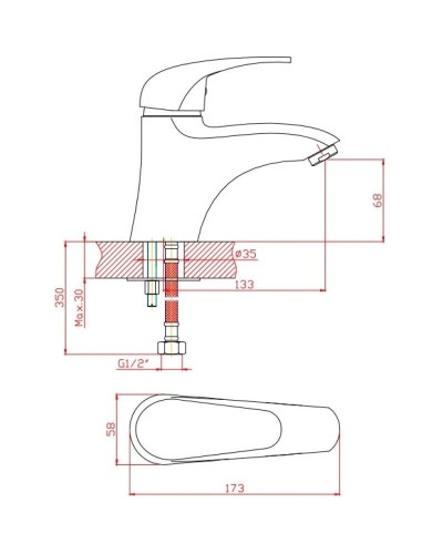 Смеситель для раковины без донного клапана Orange Archi M55-021cr
