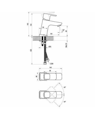 Смеситель для раковины Ravak 10° TD 012.00 X070064 Хром