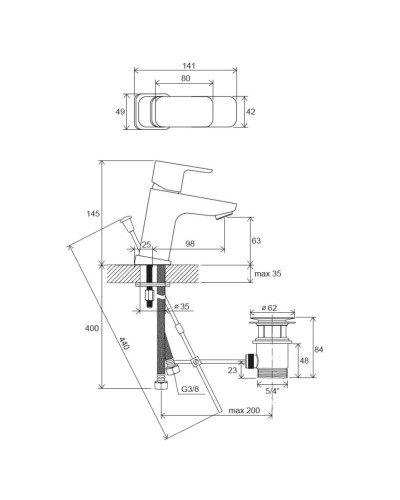 Смеситель для раковины с донным клапаном Ravak 10° Free-TD F 011.00 X070126