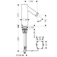 Смеситель для раковины, электронный, с регулировкой температуры, питание от батареек Axor Starck 10101000