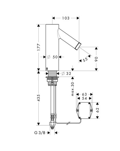Смеситель для раковины, электронный, с регулировкой температуры, питание от батареек Axor Starck 10101000