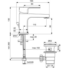Смеситель для раковины с донным клапаном Ideal Standard Cerafine D BC684AA
