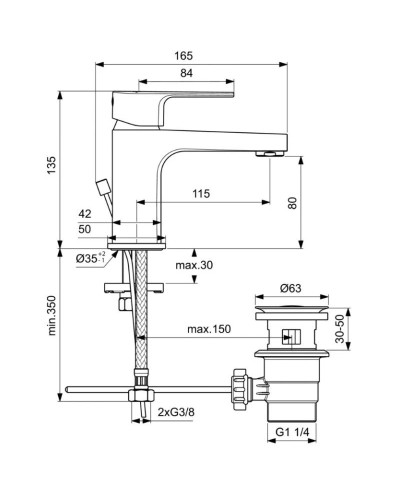 Смеситель для раковины с донным клапаном Ideal Standard Cerafine D BC684AA