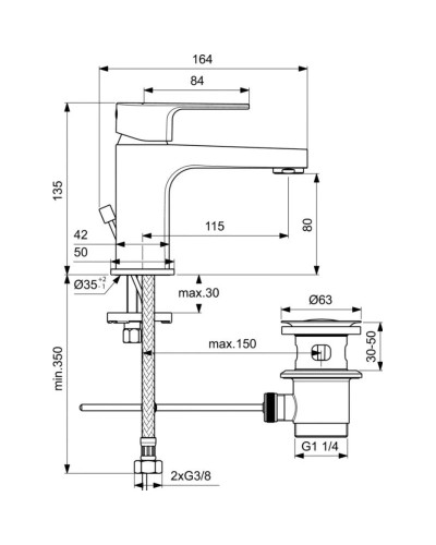 Смеситель для раковины с донным клапаном Ideal Standard Cerafine D BC685AA