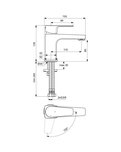 Смеситель для раковины без донного клапана Ideal Standard Cerafine D BC683AA