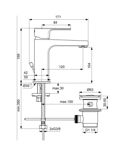 Смеситель для раковины с донным клапаном Ideal Standard Cerafine D BC686AA