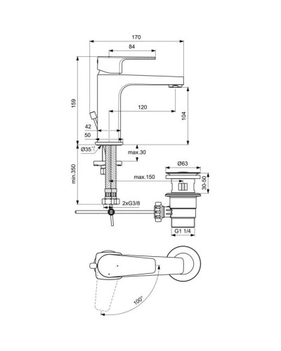 Смеситель для раковины с донным клапаном Ideal Standard Cerafine D BC689AA