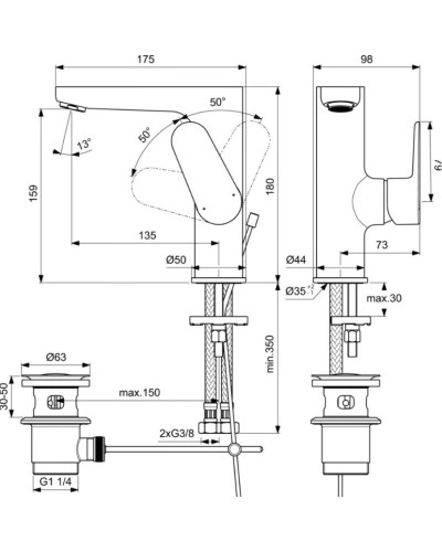 Смеситель для раковины с донным клапаном Ideal Standard Cerafine O BC703AA