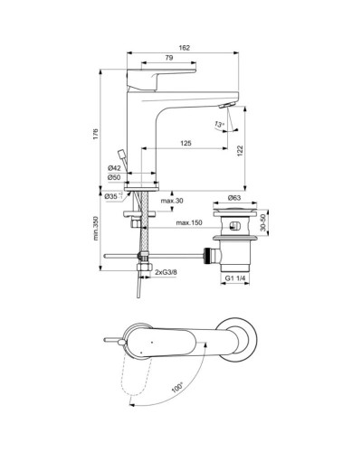 Смеситель для раковины с донным клапаном Ideal Standard Cerafine O BC699U4