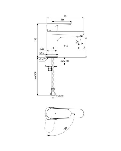 Смеситель для раковины без донного клапана Ideal Standard Cerafine O BC697AA