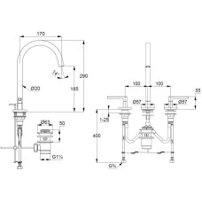Смеситель для раковины с донным клапаном Kludi Nova Fonte Puristic 201430515