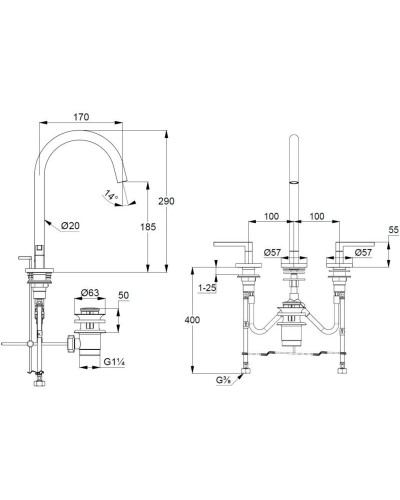 Смеситель для раковины с донным клапаном Kludi Nova Fonte Puristic 201430515