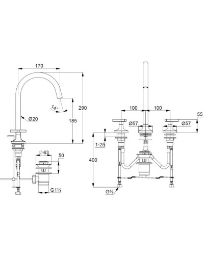Смеситель для раковины с донным клапаном Kludi Nova Fonte Deco 201430539