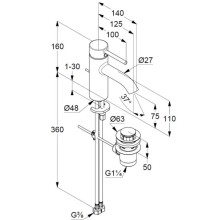 Смеситель для раковины с донным клапаном Kludi Bozz 382630576