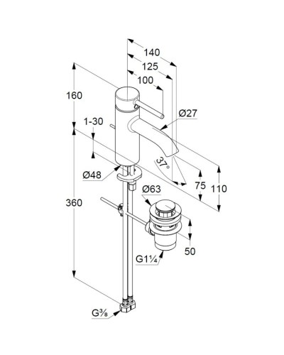 Смеситель для раковины с донным клапаном Kludi Bozz 382630576