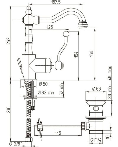 Смеситель для раковины Paini Duomo 88F3250 Состаренная бронза
