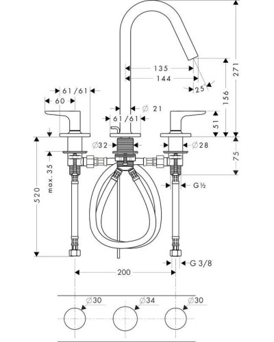 Смеситель для раковины с донным клапаном Axor Citterio M 34133000